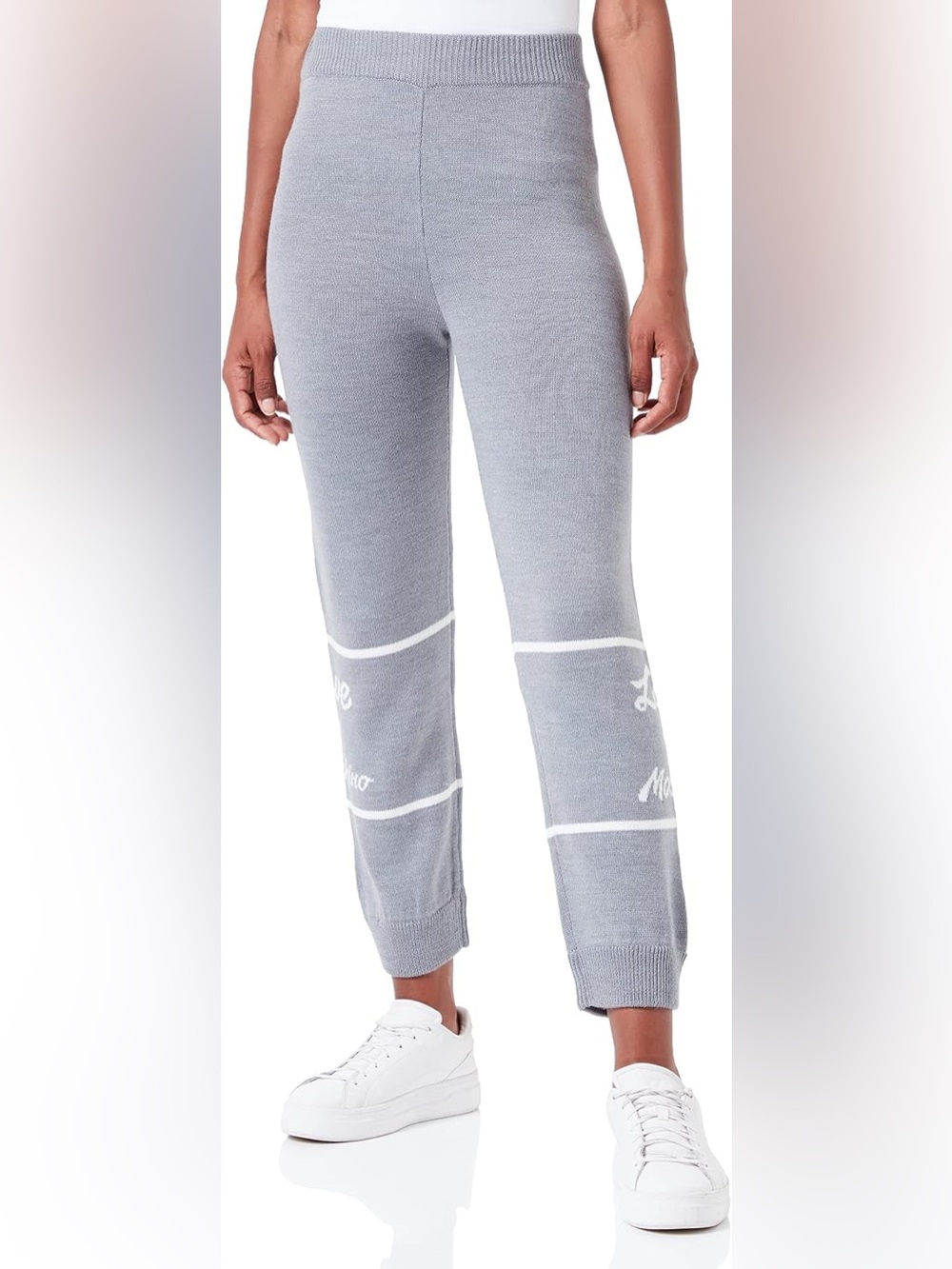 Love Moschino Gray Knit Track Pants with White Trim